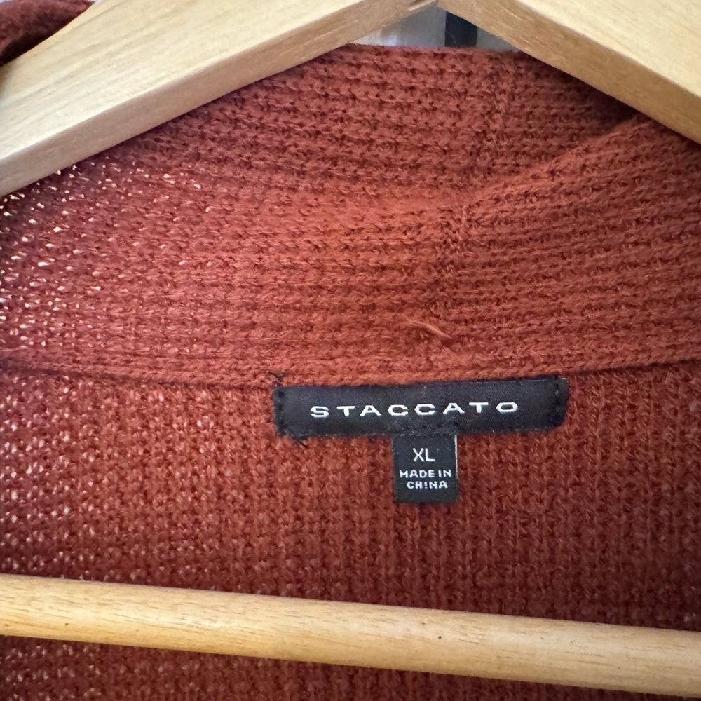 Staccato Rust Color Waffle Knit Open Cardigan With Pockets - Picture 3 of 6